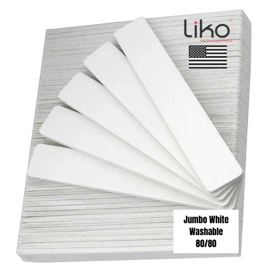 Liko Nail Files Jumbo White 80/80, 50ct Premium Washable