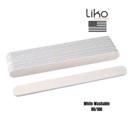 Liko Nail Files White 80/100, 50ct Premium Washable