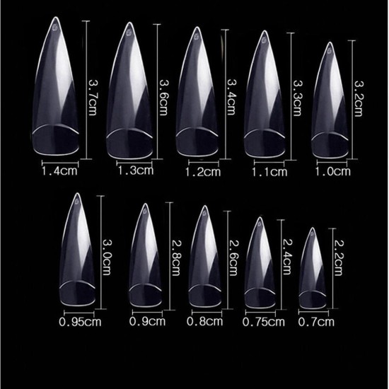 Cre8tion Tip in Box 500pcs Curve Long Stiletto #9 Clear