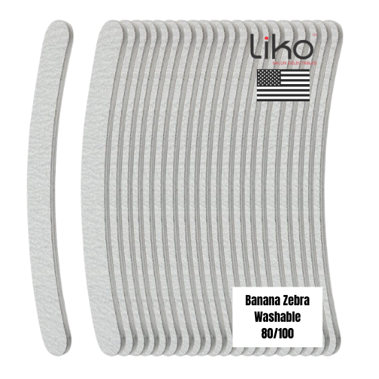 Liko Nail Files Banana Zebra 80/100, 50ct Premium Washable