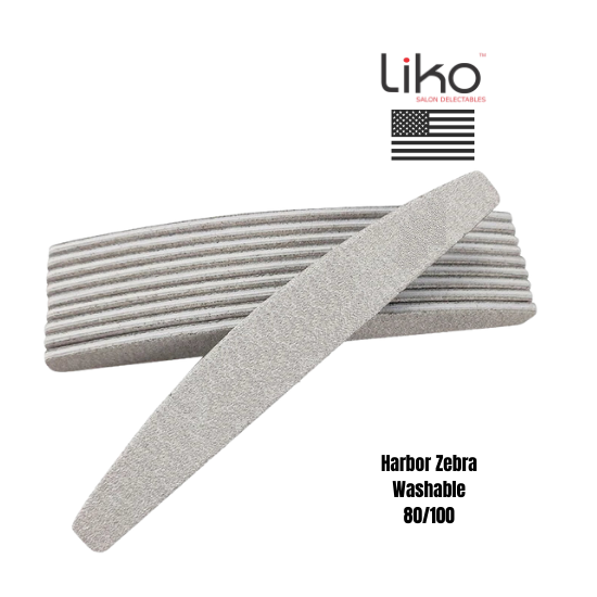Liko Nail Files Harbor Zebra 80/100, 50ct Premium Washable