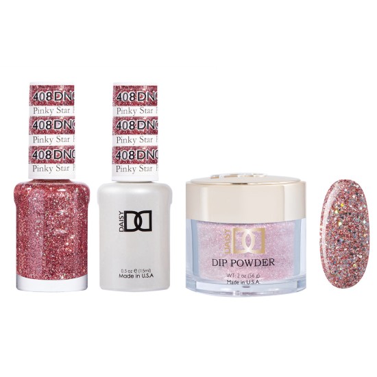 DND Dip Gel Polish Set #408 Pinky Star, 3pc Bundle Trio