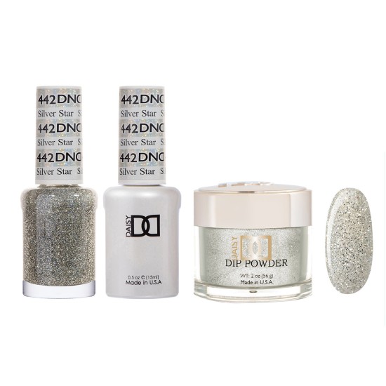 DND Dip Gel Polish Set #442 Silver Star, 3pc Bundle Trio