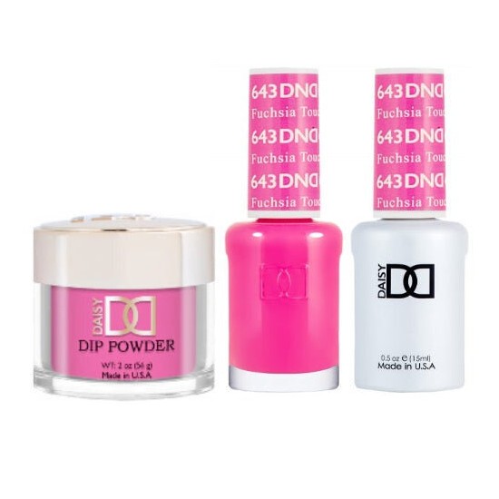 DND Dip Gel Polish Set #643 Fuchsia Touch, 3pc Bundle Trio