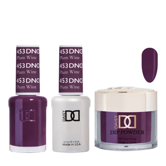 DND Dip Gel Polish Set #453 Plum Wine, 3pc Bundle Trio