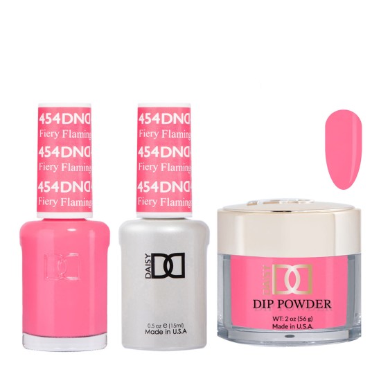 DND Dip Gel Polish Set #454 Fiery Flamingo, 3pc Bundle Trio