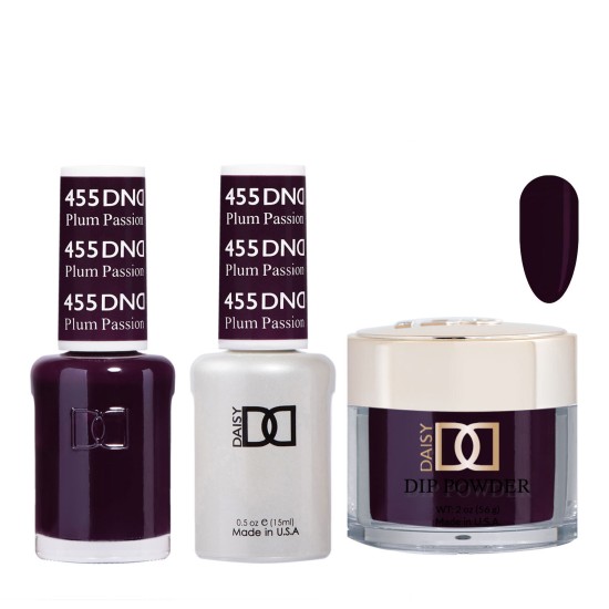 DND Dip Gel Polish Set #455 Plum Passion, 3pc Bundle Trio