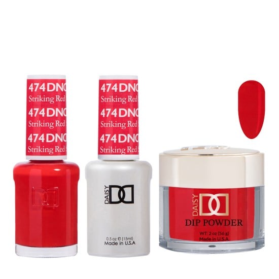 DND Dip Gel Polish Set #474 Striking Red, 3pc Bundle Trio