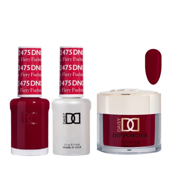 DND Dip Gel Polish Set #475 Fiery Fuchsia, 3pc Bundle Trio