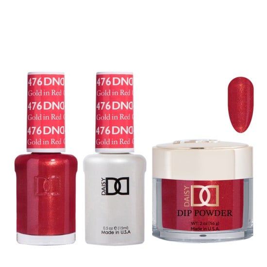 DND Dip Gel Polish Set #476 Gold In Red, 3pc Bundle Trio