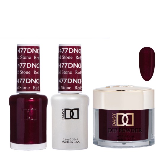 DND Dip Gel Polish Set #477 Red Stone, 3pc Bundle Trio