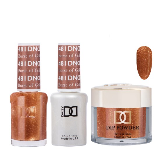 DND Dip Gel Polish Set #481 Burst Of Gold, 3pc Bundle Trio