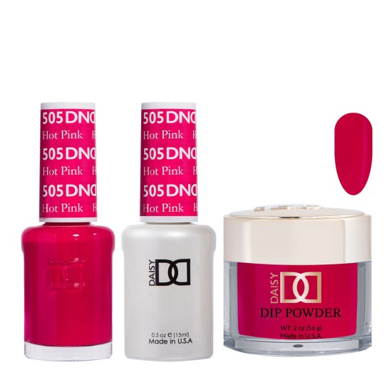 DND Dip Gel Polish Set #505 Hot Pink, 3pc Bundle Trio