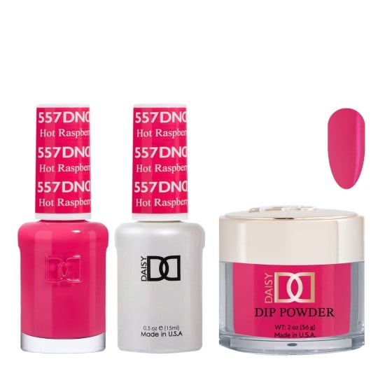 DND Dip Gel Polish Set #557 Hot Raspberry, 3pc Bundle Trio