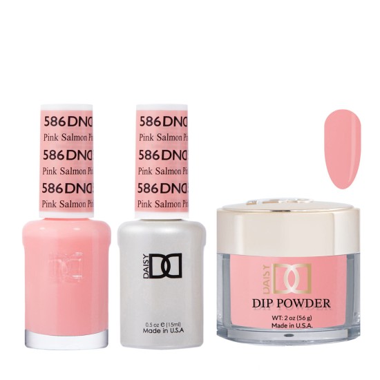 DND Dip Gel Polish Set #586 Pink Salmon, 3pc Bundle Trio