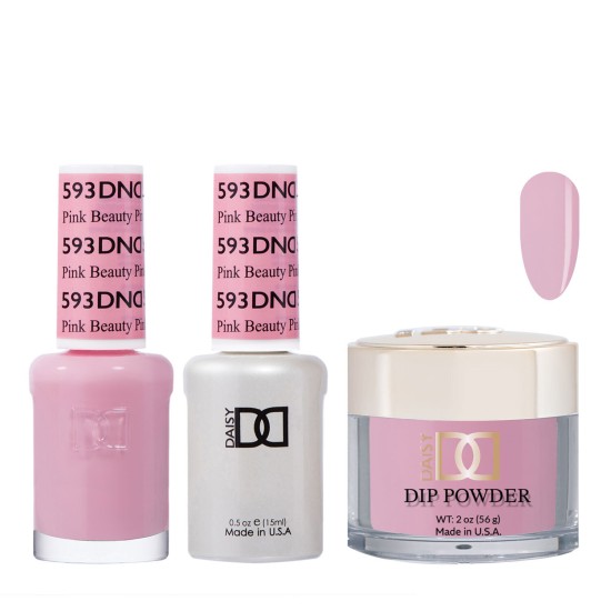 DND Dip Gel Polish Set #593 Pink Beauty, 3pc Bundle Trio
