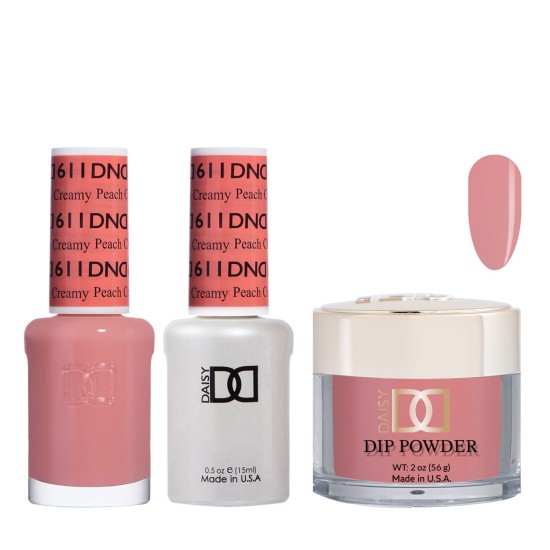 DND Dip Gel Polish Set #611 Creamy Peach, 3pc Bundle Trio