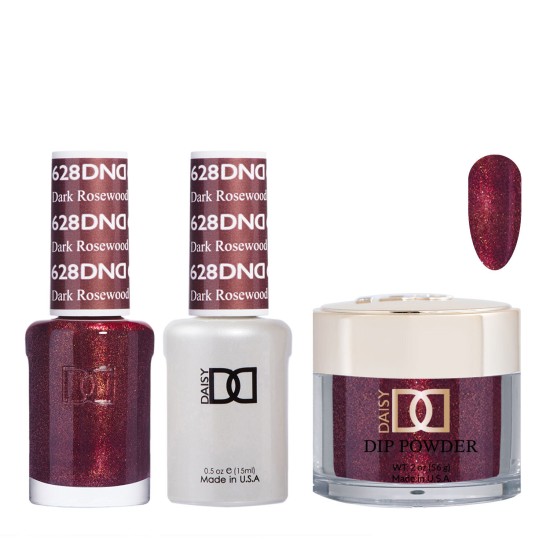 DND Dip Gel Polish Set #628 Dark Rosewood, 3pc Bundle Trio