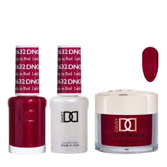 DND Dip Gel Polish Set #632 Lady In Red, 3pc Bundle Trio