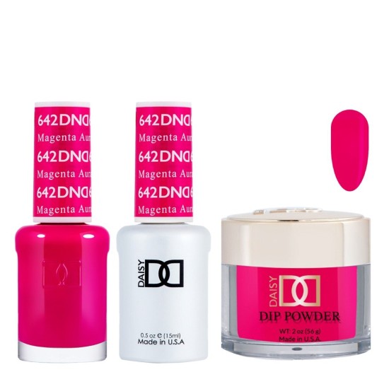 DND Dip Gel Polish Set #642 Magenta Aura, 3pc Bundle Trio