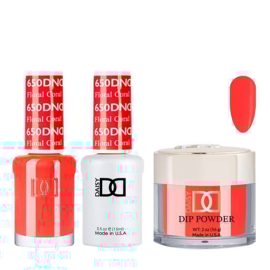 DND Dip Gel Polish Set #650 Floral Coral, 3pc Bundle Trio