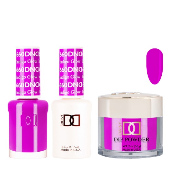 DND Dip Gel Polish Set #660 Indigo Glow, 3pc Bundle Trio