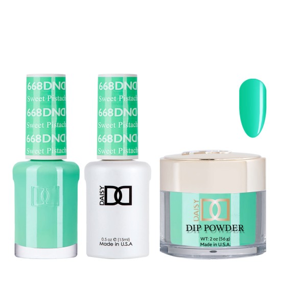 DND Dip Gel Polish Set #668 Sweet Pistachia, 3pc Bundle Trio