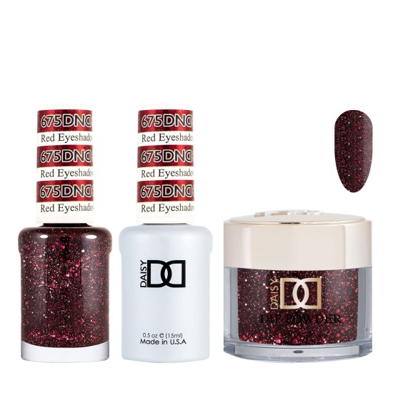 DND Dip Gel Polish Set #675 Red Eyeshadow, 3pc Bundle Trio