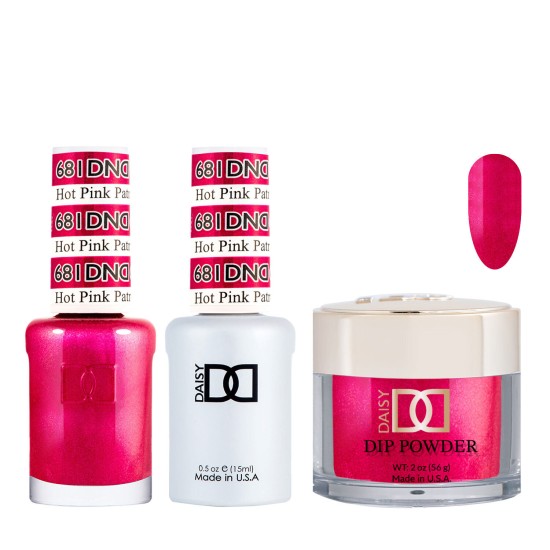DND Dip Gel Polish Set #681 Hot Pink Patrol, 3pc Bundle Trio