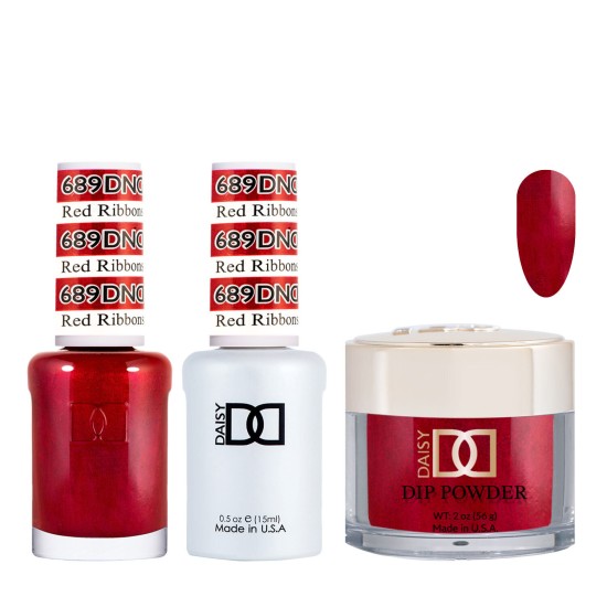 DND Dip Gel Polish Set #689 Red Ribbons, 3pc Bundle Trio