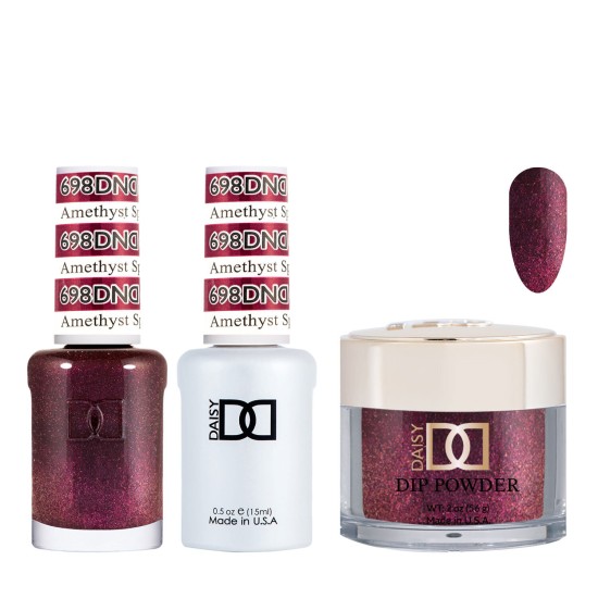 DND Dip Gel Polish Set #698 Amthyst Sparkles, 3pc Bundle Trio