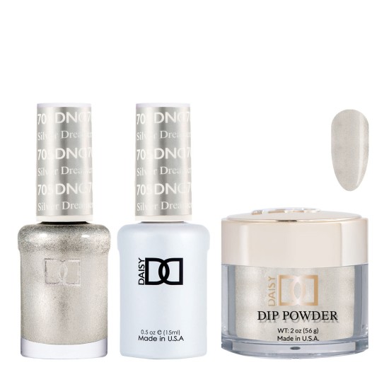 DND Dip Gel Polish Set #705 Silver Dreamer, 3pc Bundle Trio