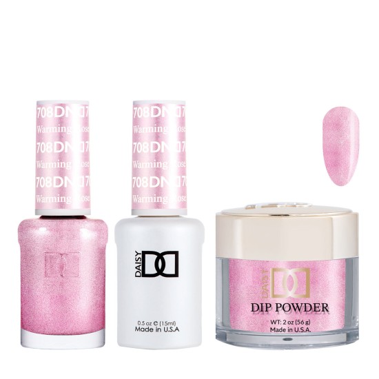 DND Dip Gel Polish Set #708 Warning Rose, 3pc Bundle Trio