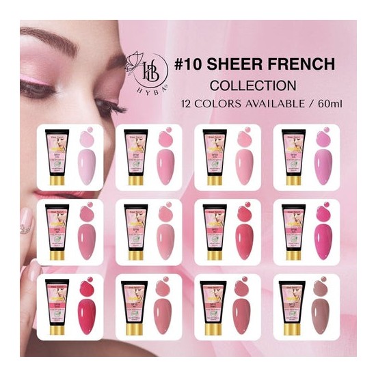Hyba Hybrid Gel Sheer French Collection 60ml + Free Brush Hybrid Dual Brush with Spatula