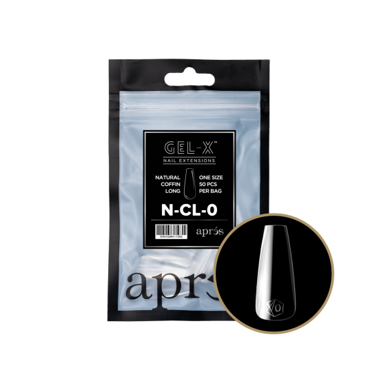APRÉS Gel-X Natural Coffin Long Size 0, Refill Tips