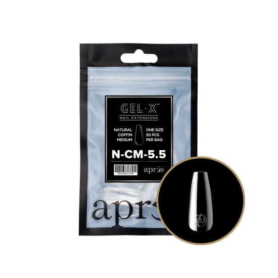 APRÉS  Natural Coffin Medium Size 5.5, Refill Tips