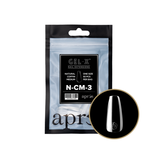 APRÉS Gel-X Natural Coffin Medium Size 3, Refill Tips