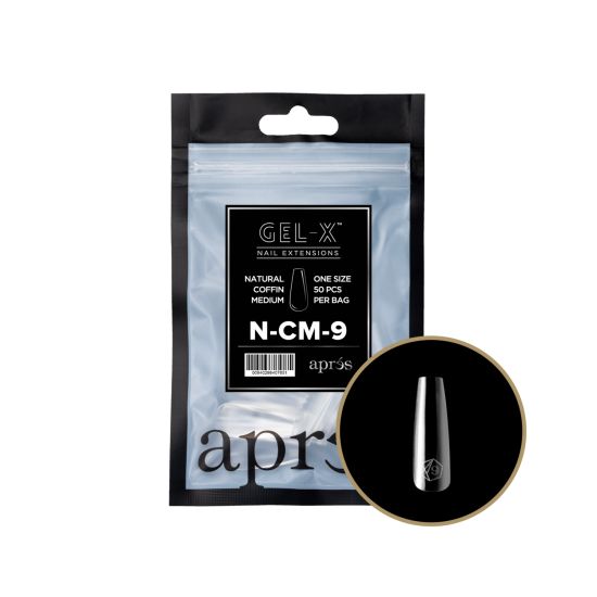 APRÉS Gel-X Natural Coffin Medium Size 9, Refill Tips