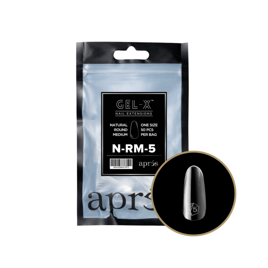 APRÉS Gel-X Natural Round Medium Size 5, Refill Tips