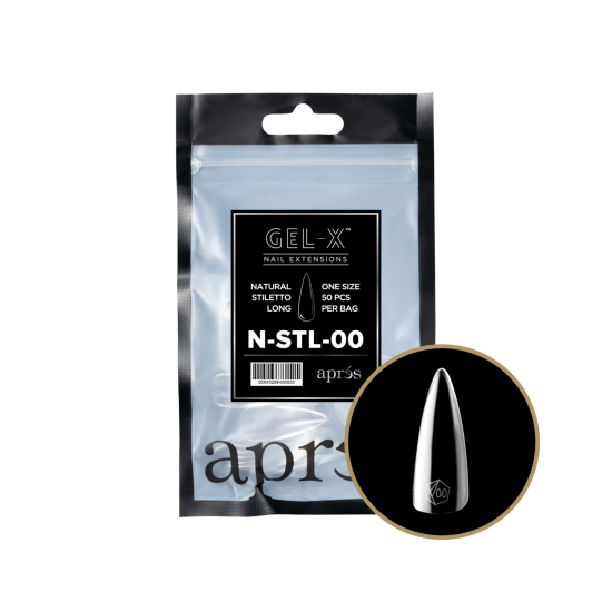 APRÉS Gel-X Natural Stiletto Long Size 00, Refill Tips