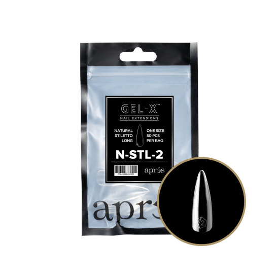 APRÉS Gel-X Natural Stiletto Long Size 2, Refill Tips