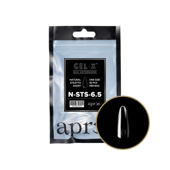 APRÉS  Natural Stiletto Short Size 6.5, Refill Tips