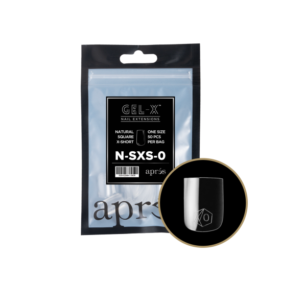 Aprés Gel-X Natural Square Extra Short Size 0, Refill Tips