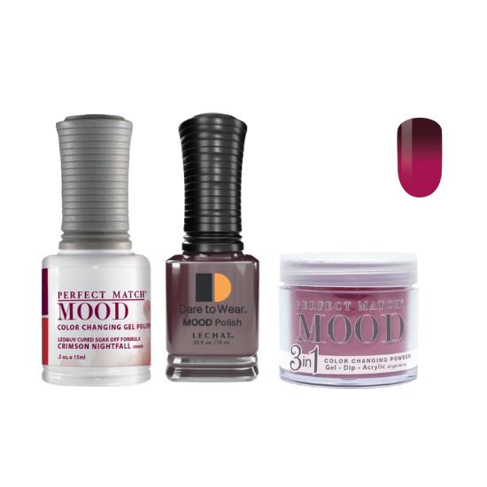 Lechat Dip, Gel, Polish Trio Crimson Nightfall #18 Mood Change, 3pc Bundle