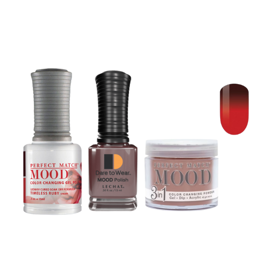 Lechat Dip, Gel, Polish Trio Timeless Ruby #44 Mood Change, 3pc Bundle