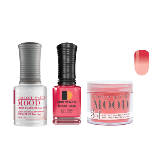 Lechat Dip, Gel, Polish Trio Crushed Coral #55 Mood Change, 3pc Bundle
