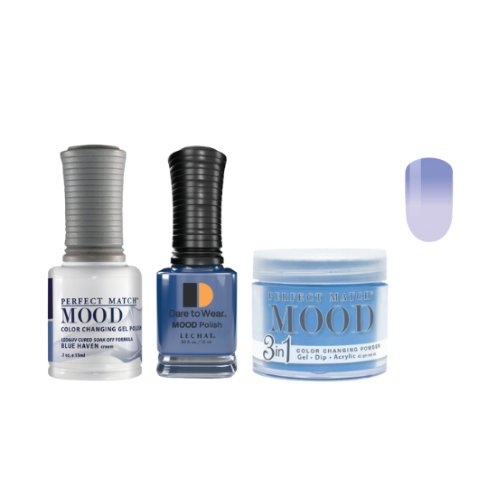 Lechat Dip, Gel, Polish Trio Blue Haven #60 Mood Change, 3pc Bundle