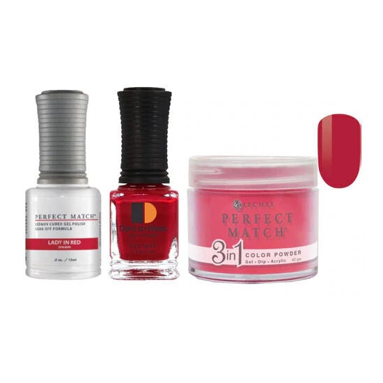 Lechat Dip, Gel, Polish Trio Lady In Red #188, 3pc Bundle