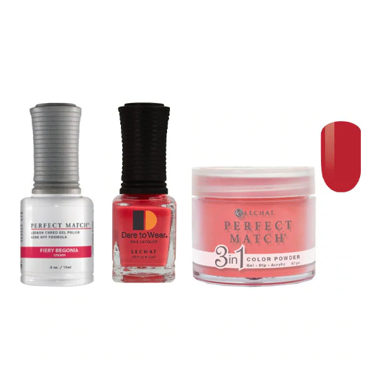 Lechat Dip, Gel, Polish Trio Fiery Begonia #252, 3pc Bundle