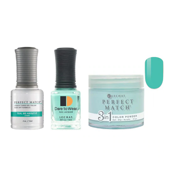 Lechat Dip, Gel, Polish Trio Teal Me About It #257, 3pc Bundle